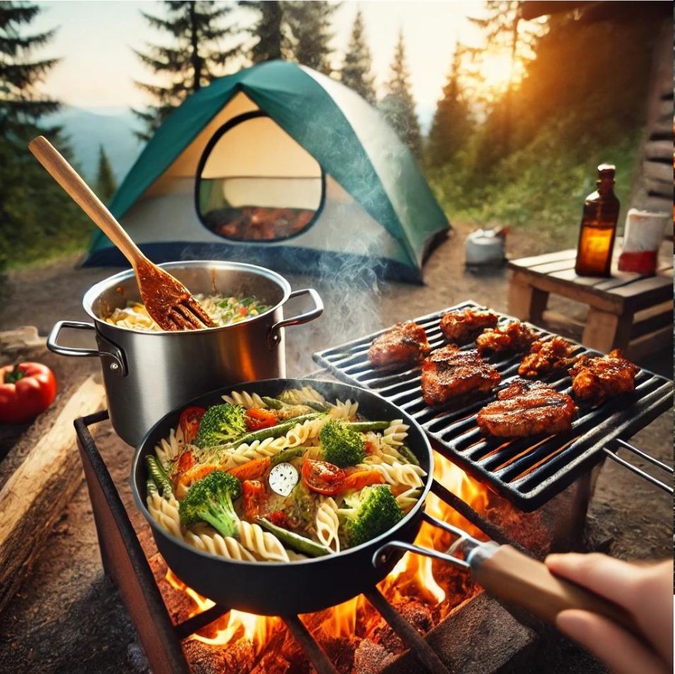 Solo camping breakfast with oatmeal and trail mix.