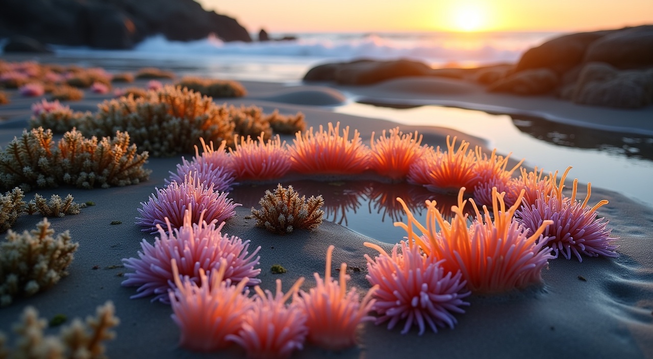 Tide Pools At Wrights Beach With Colorful Sea Anemones And Marine Life